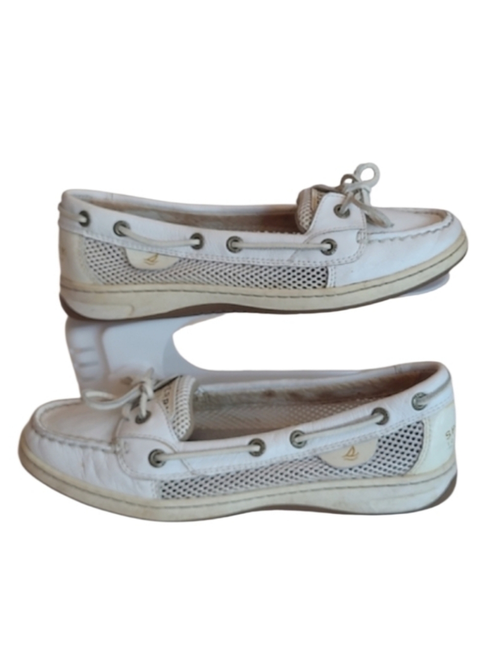 Sperry Top-Sider Leather Mesh Panel Boat Shoes Slip / Slide On Lace Around Flat